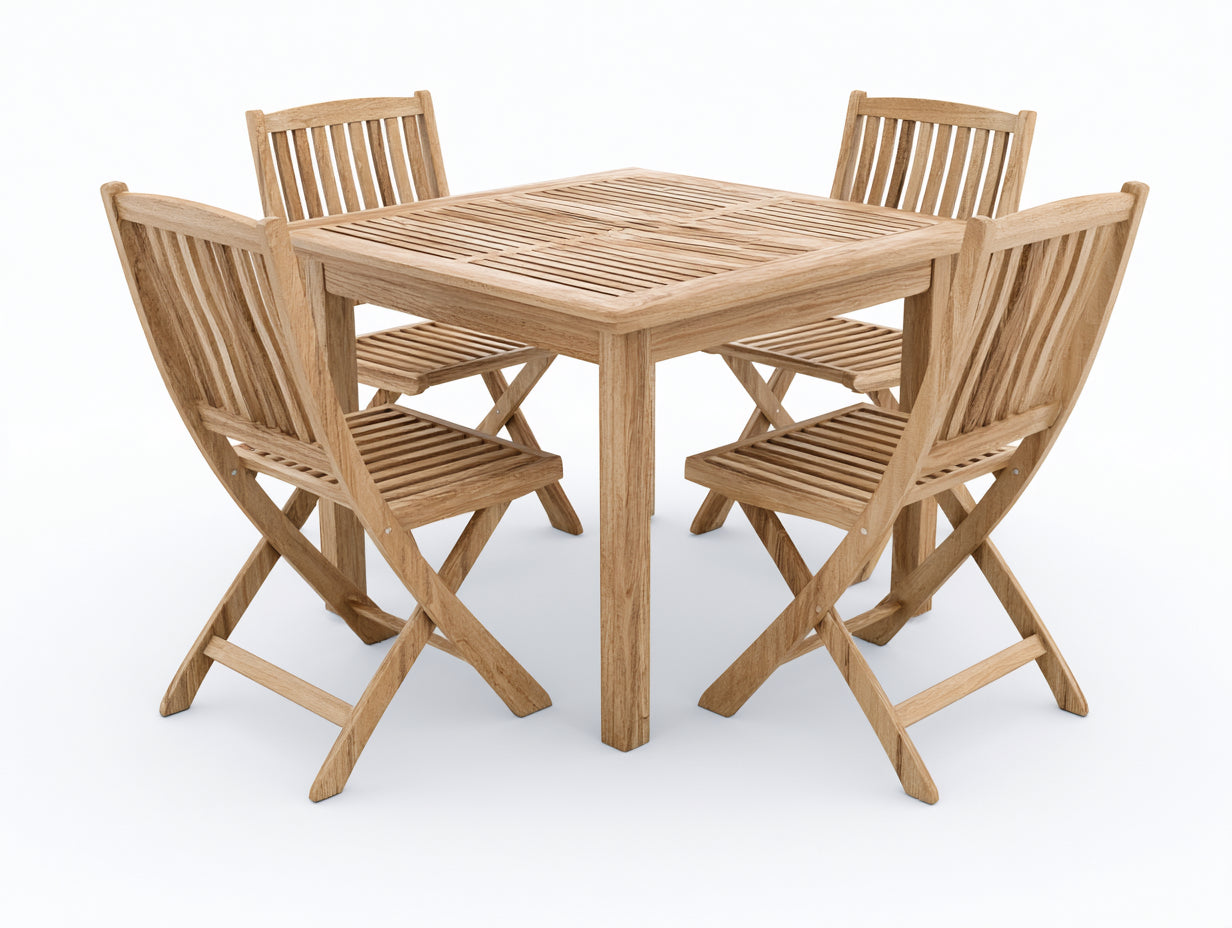 Salon de jardin repas - Bois de teck - 120x120x75 cm - Naturel - Classique