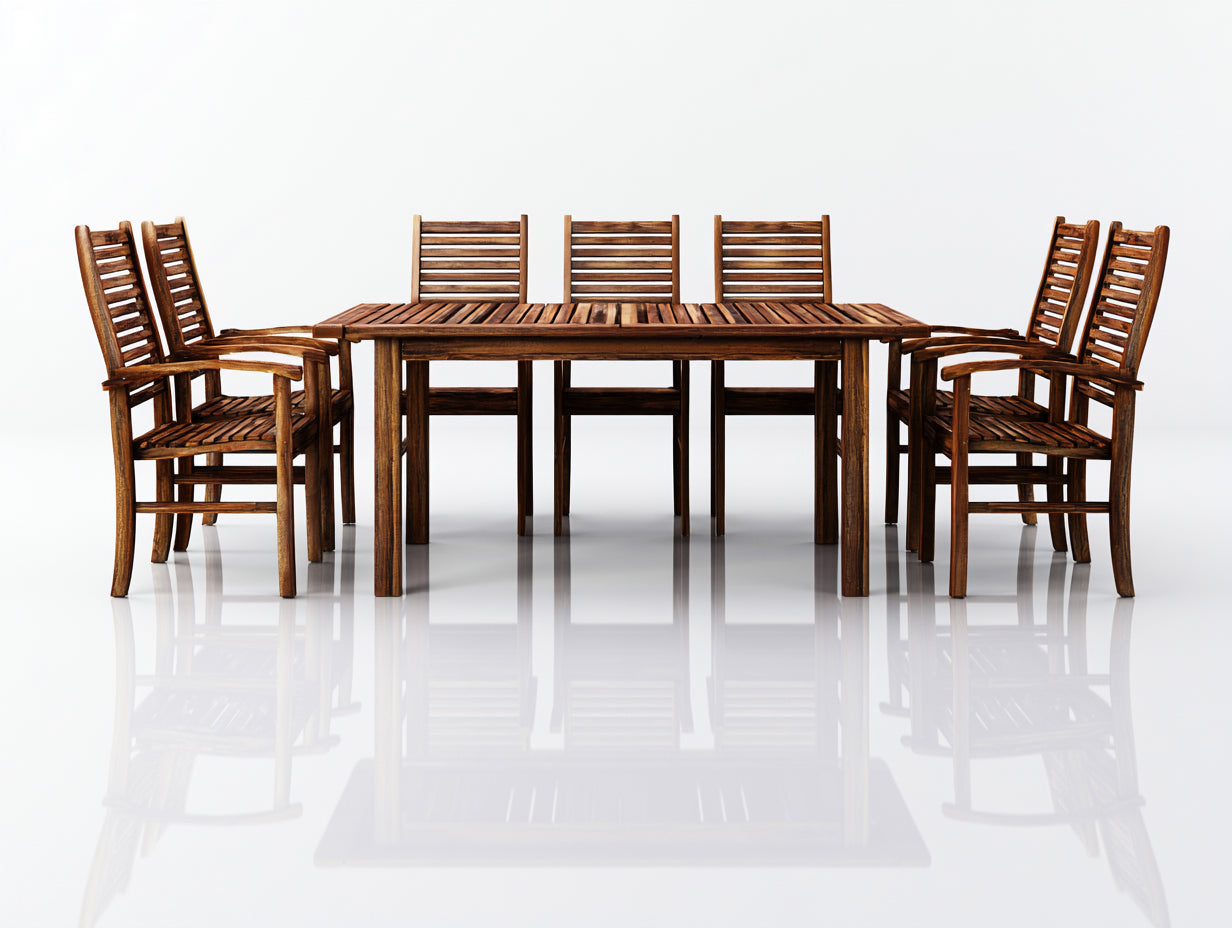 Salon de jardin repas - bois - 210x100x75 cm - brun acajou - style classique