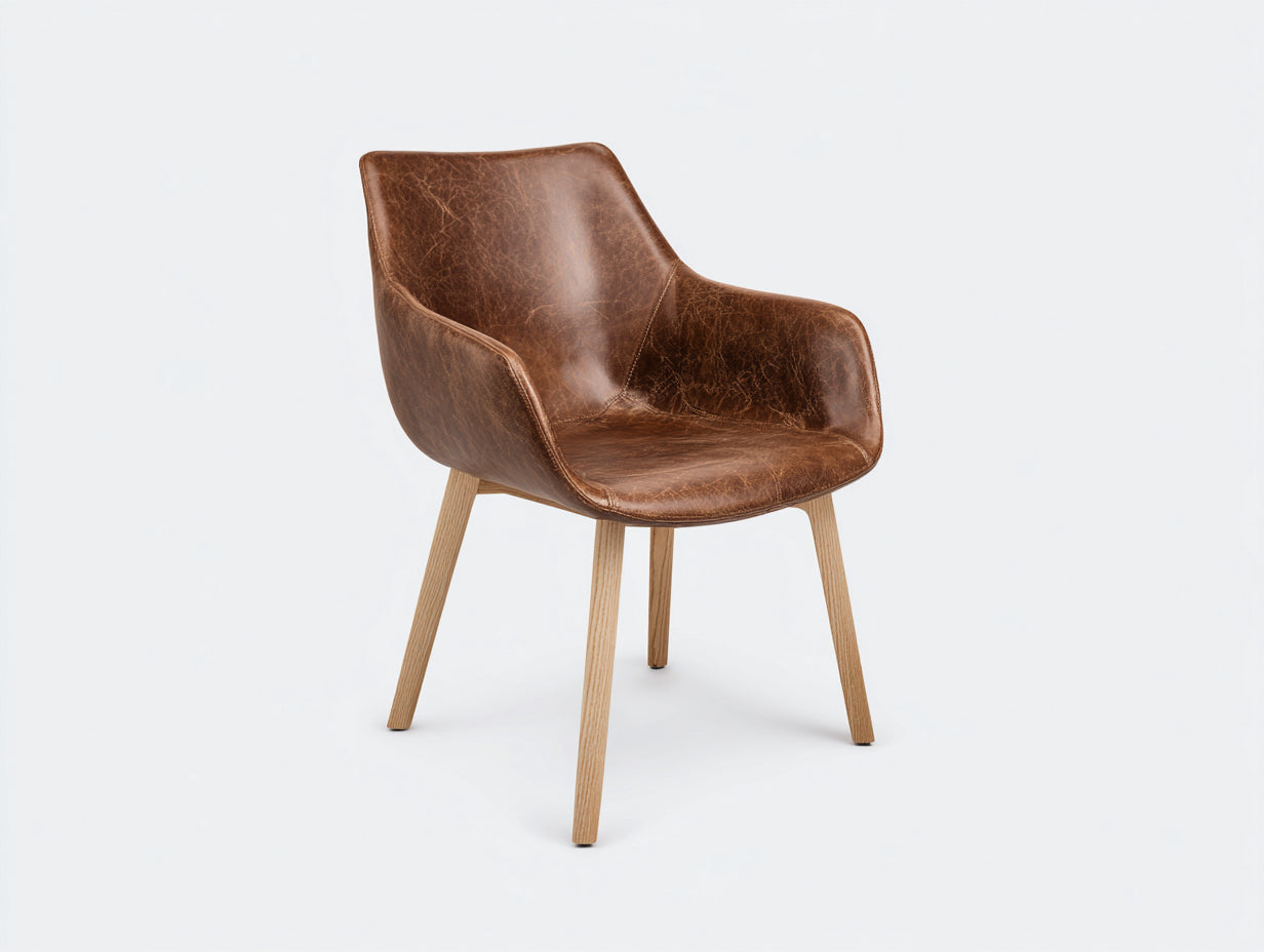Chaise de salle à manger - simili cuir-bois - 60x58x83 cm - marron-naturel - vintage contemporain