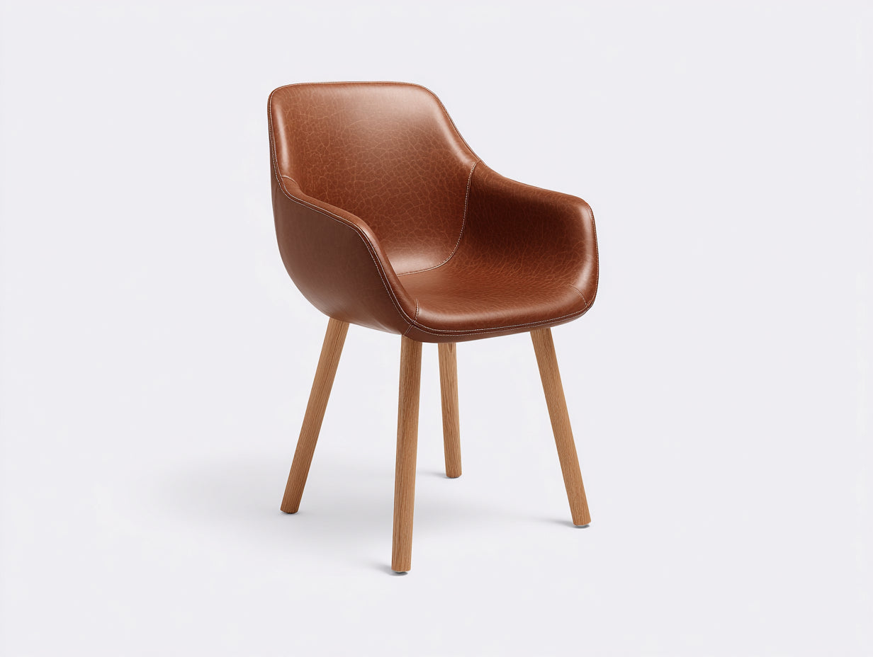 Chaise de salle à manger - simili cuir-bois - 61x57x82 cm - brun-naturel - contemporain