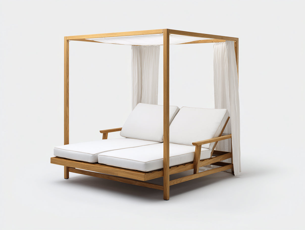 Bain de soleil - bois-tissu - 210x185x205 cm - bois miel-blanc - style moderne