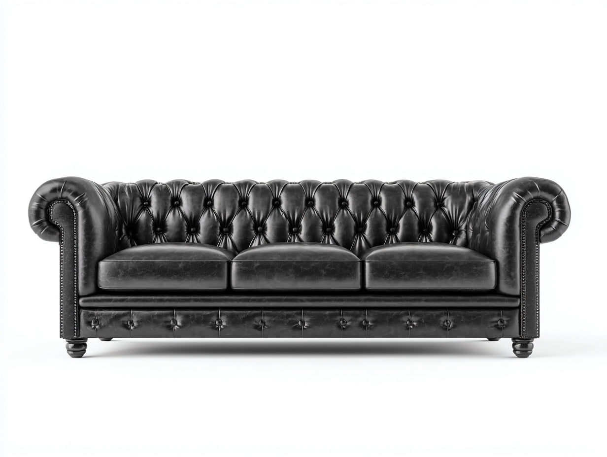 Canapé 3 places - Cuir synthétique - 232x95x80 cm - Noir - Chesterfield