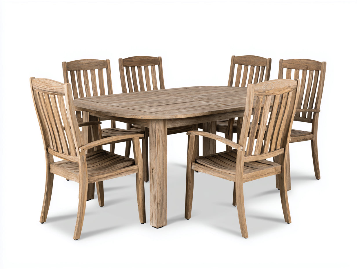 Salon de jardin repas - Bois de teck - 200x100x75 cm - Naturel - Classique