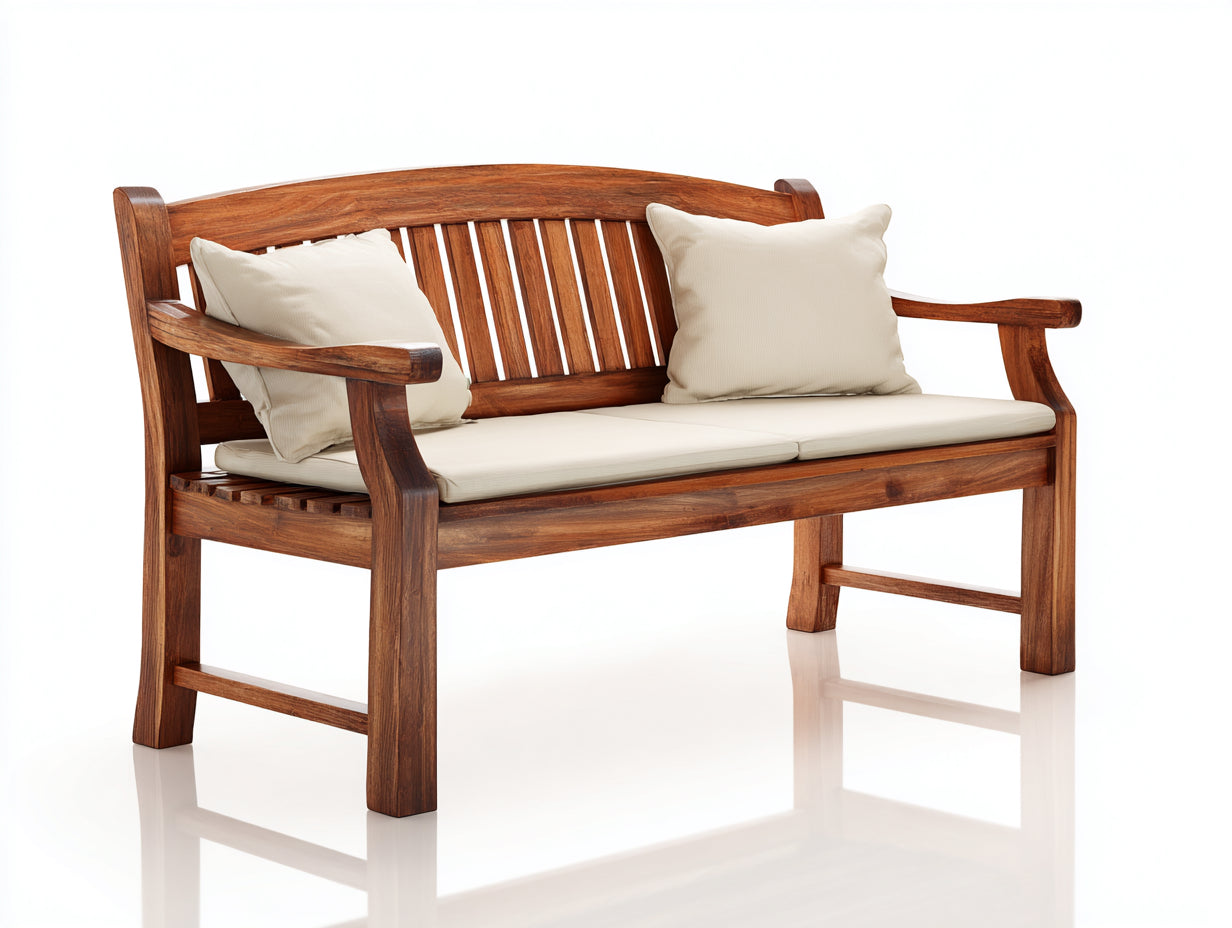 Banc de jardin - bois-tissu - 128 x 56 x 88 cm - marron-beige - style classique