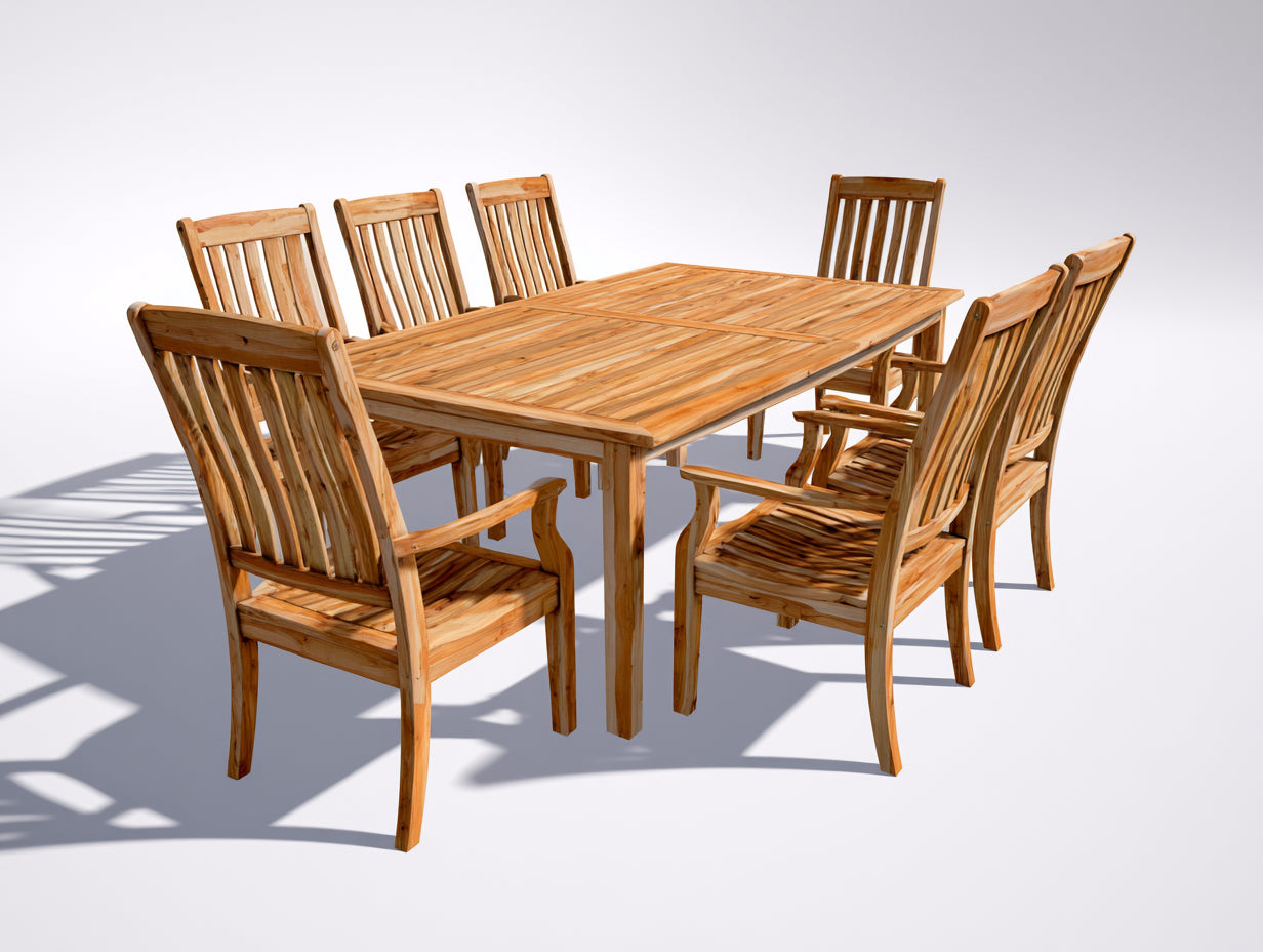 Salon de jardin repas-bois-180x100x75 cm-bois naturel-moderne extérieur