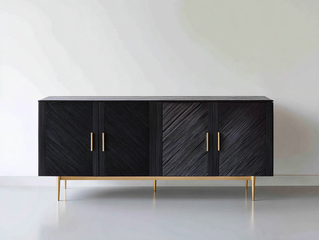 Meuble d'entrée - bois-métal - 192x44x78 cm - noir-doré - contemporain
