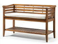 Banc de jardin - bois-tissu - 126 x 55 x 86 cm - marron-blanc - style rustique