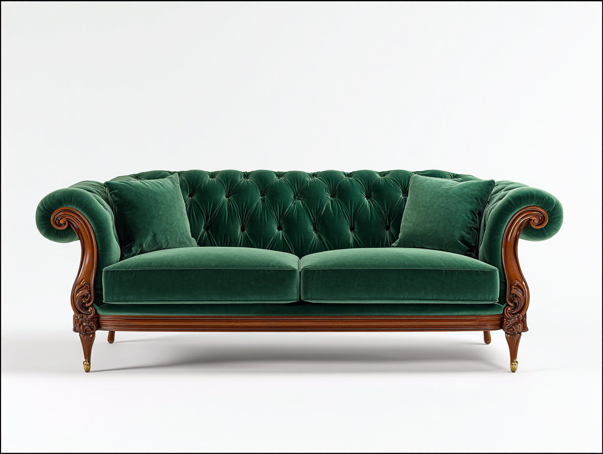 Canapé 2 places - Velours-bois - 198x86x84 cm - Vert émeraude-naturel - Classique