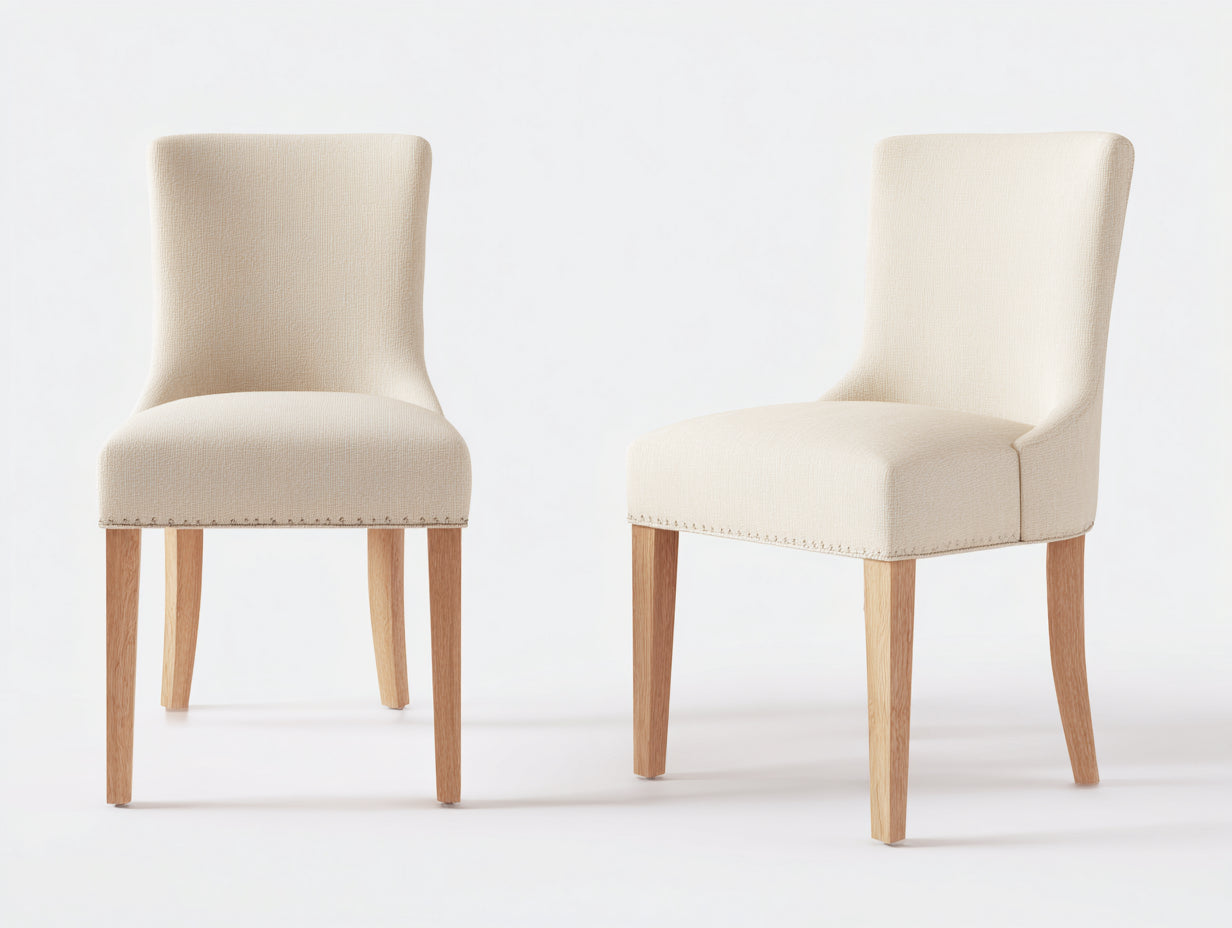 Chaises de salle à manger - tissu-bois - 50x57x88 cm - crème-naturel - classique contemporain
