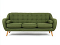 Canapé 3 places - Tissu-bois - 218x86x82 cm - Vert olive-naturel - Rétro