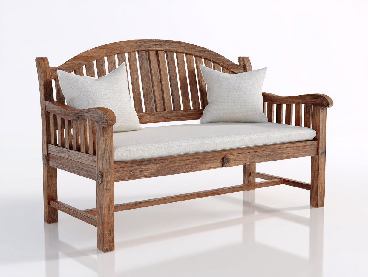 Banc de jardin - bois-tissu-métal - 129 x 55 x 88 cm - marron-beige - style classique