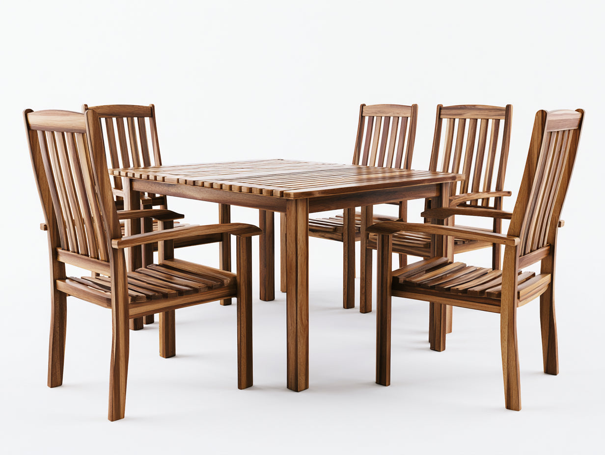 Salon de jardin repas - bois - 188x96x76 cm - brun miel - style classique