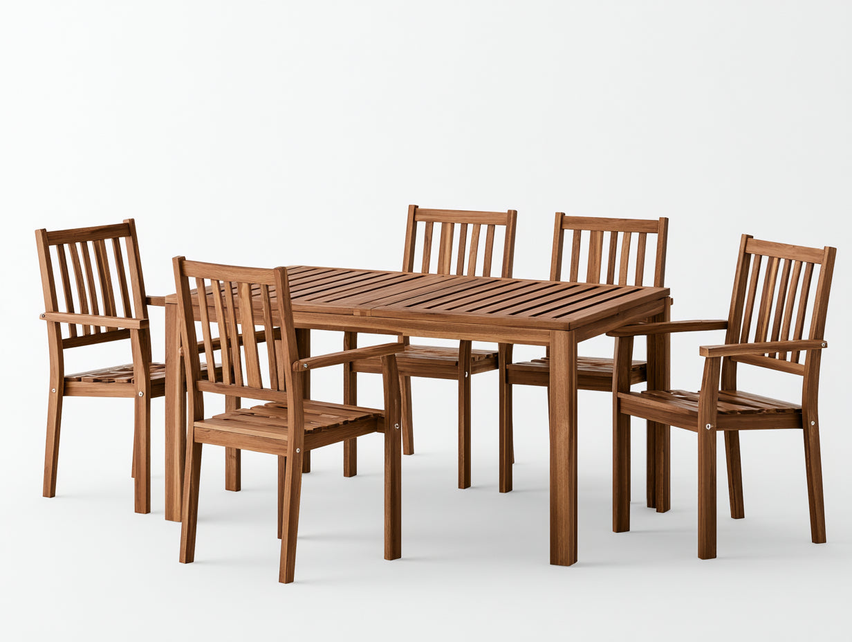Salon de jardin repas-bois-170x95x75 cm-bois naturel-moderne extérieur