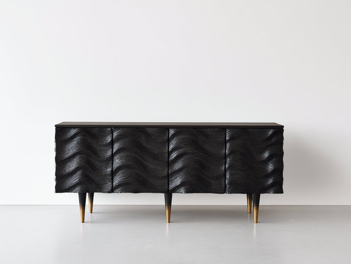 Meuble d'entrée - bois-métal - 182x46x82 cm - noir-doré - contemporain