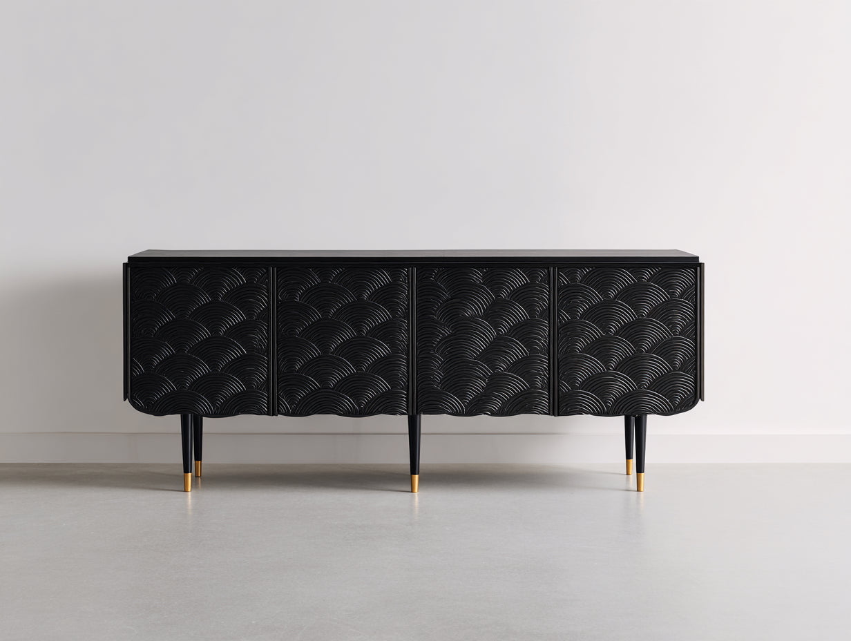 Meuble d'entrée - bois-métal - 188x43x79 cm - noir-doré - art déco
