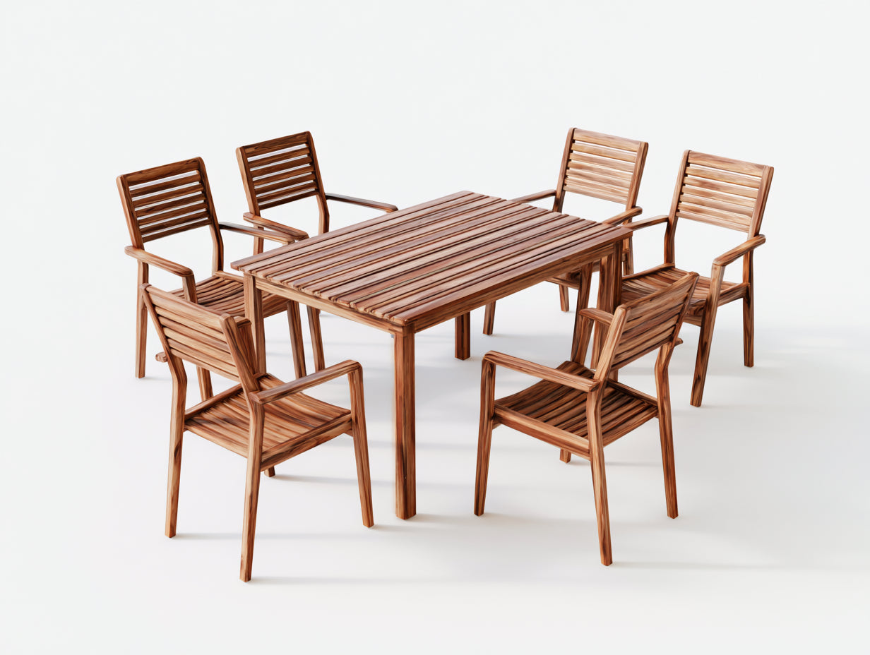 Salon de jardin repas-bois-180x100x75 cm-bois naturel-moderne extérieur