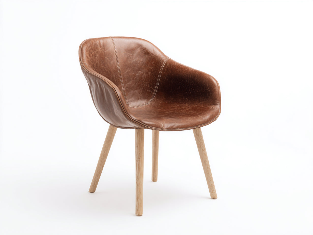 Chaise de salle à manger - simili cuir-bois - 62x58x81 cm - brun clair-naturel - contemporain