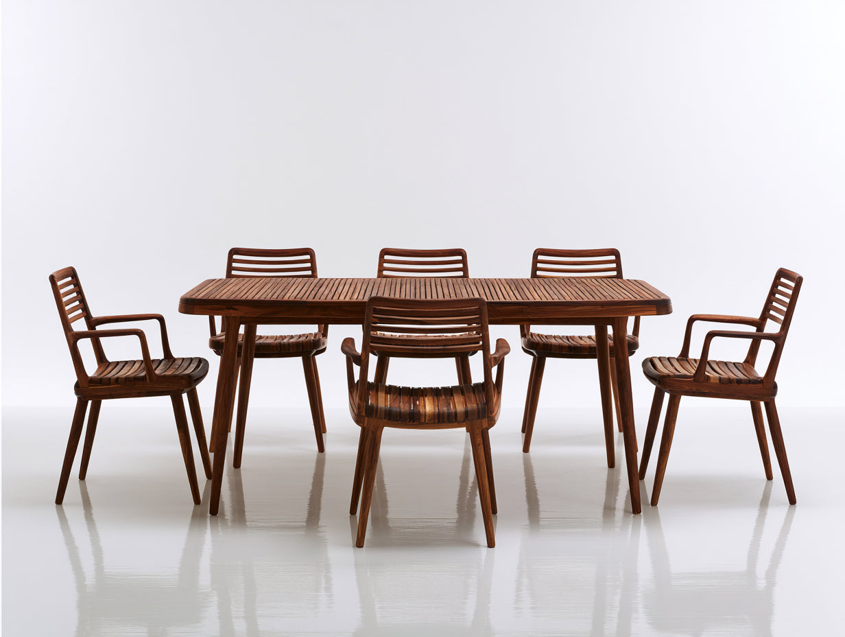 Salon de jardin repas - bois - 182x92x75 cm - brun chaud - style naturel