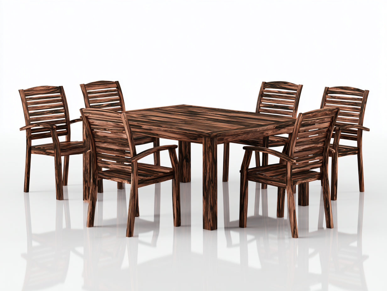 Salon de jardin repas - Bois massif - 180x100x75 cm - Brun foncé - Contemporain