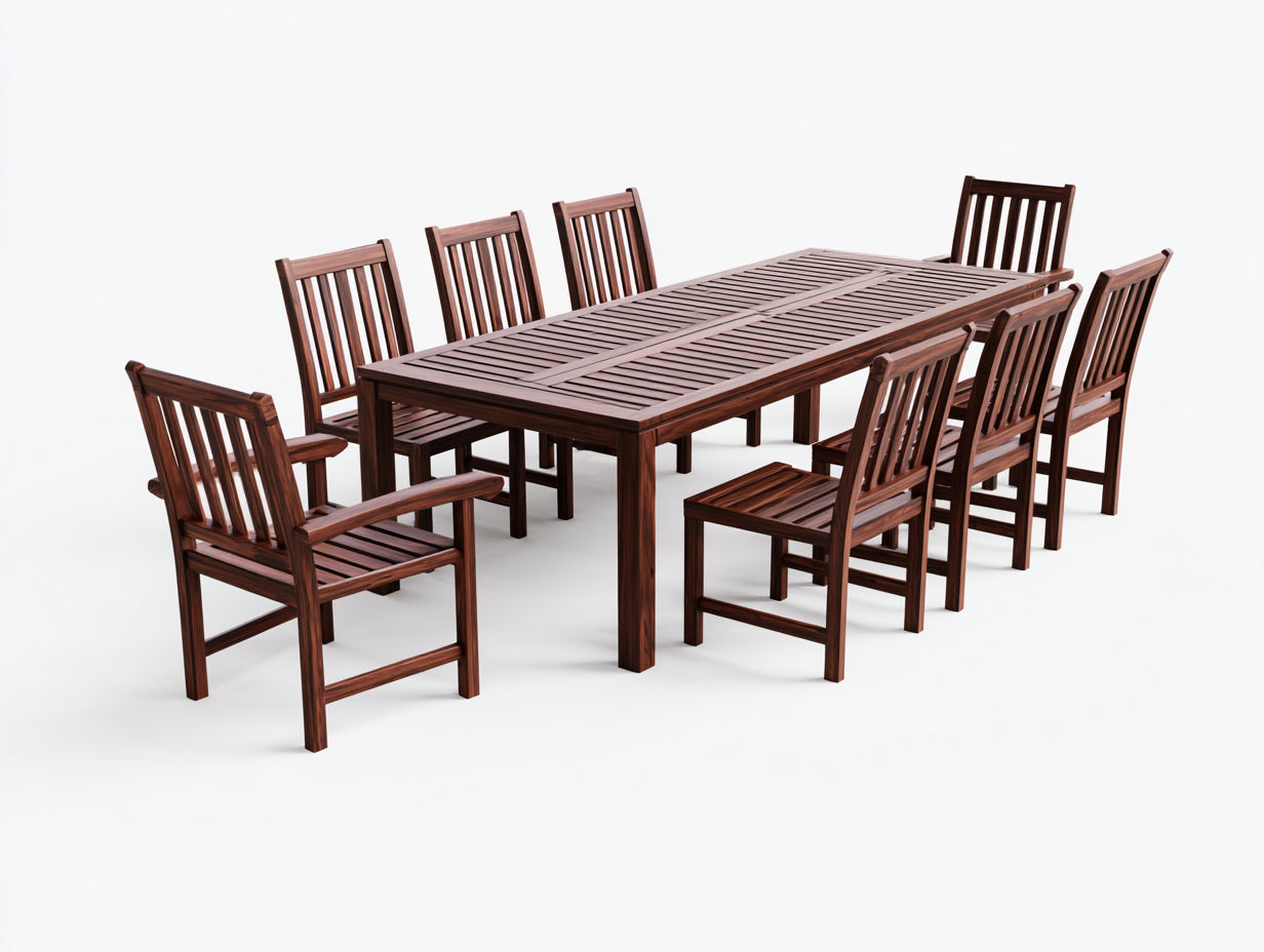 Salon de jardin repas - Bois massif - 220x100x75 cm - Marron foncé - Classique