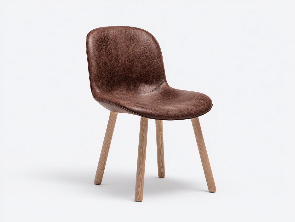 Chaise de salle à manger - simili cuir-bois - 50x55x82 cm - marron-naturel - contemporain
