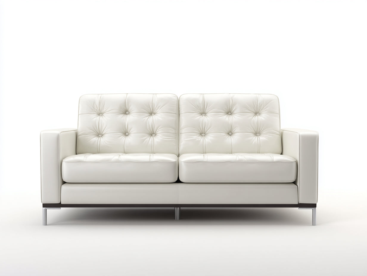 Canapé 2 places - Cuir synthétique-métal - 180x86x82 cm - Crème - Contemporain