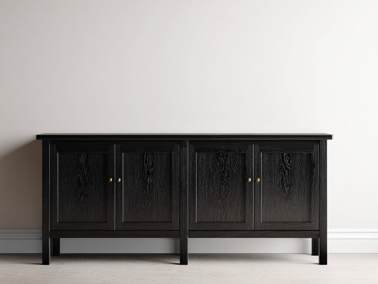 Meuble d'entrée - bois-métal - 185x43x85 cm - noir-doré - style classique