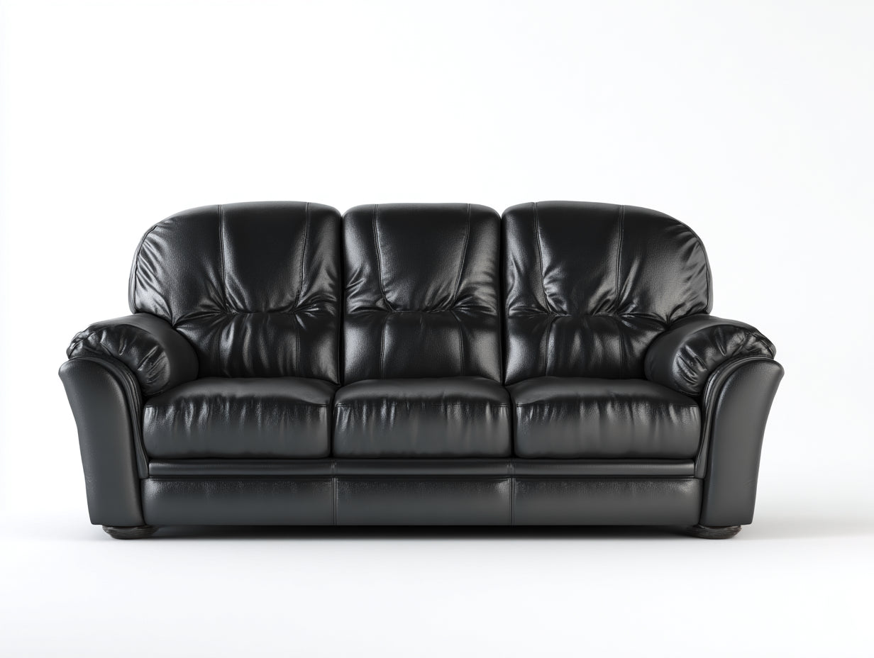 Canapé 3 places - Cuir synthétique - 216x90x85 cm - Noir - Classique
