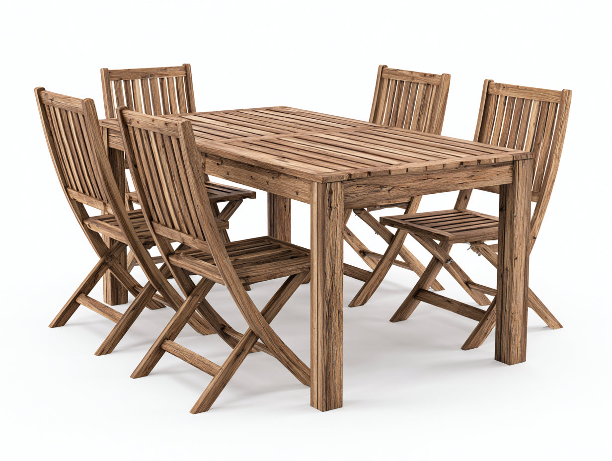 Salon de jardin repas - Bois massif - 180x100x75 cm - Brun vieilli - Rustique