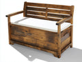 Banc de jardin - bois-tissu - 120 x 58 x 88 cm - marron-blanc - style rustique