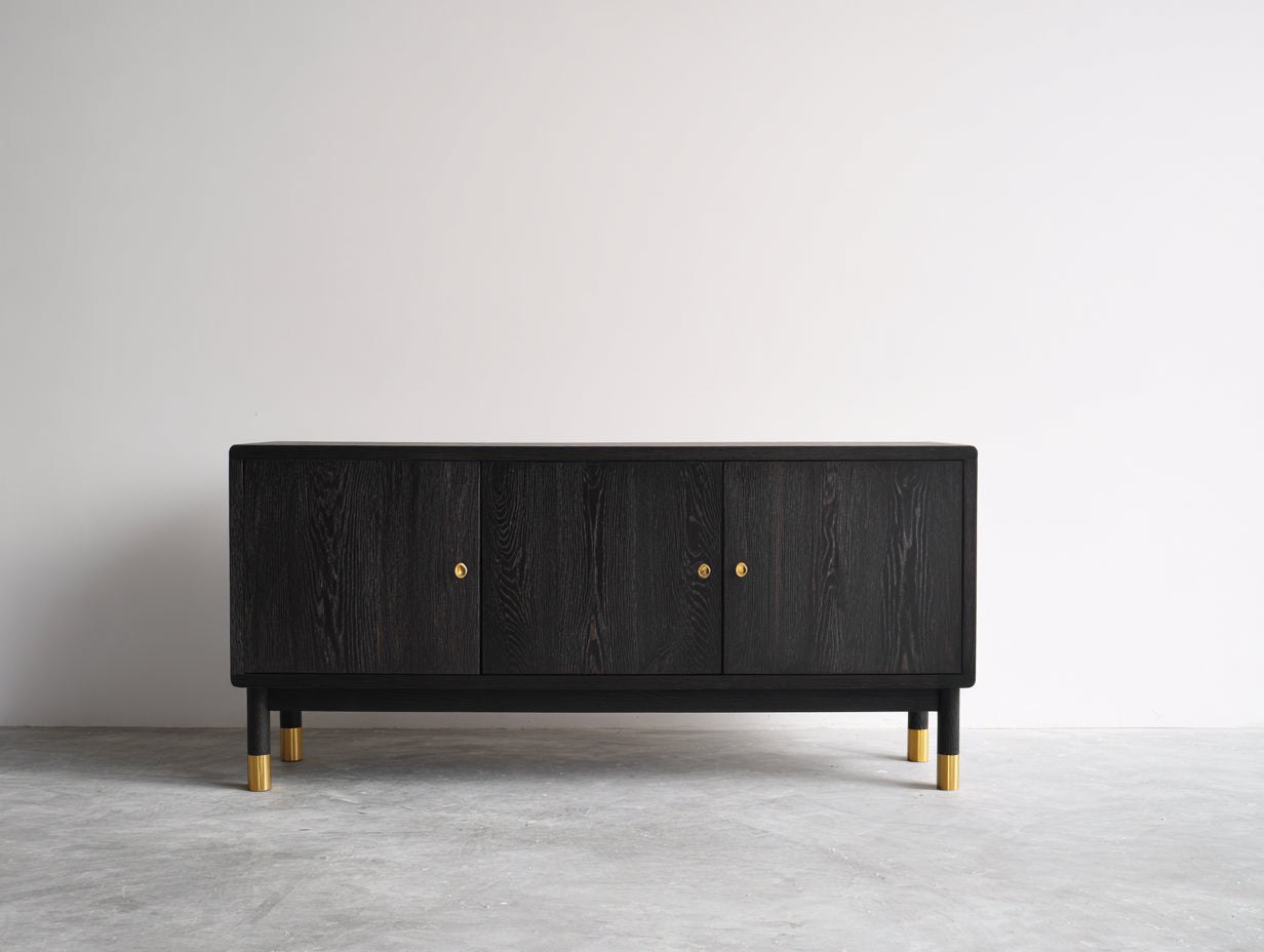 Meuble d'entrée - bois-métal - 170x42x74 cm - noir-doré - contemporain