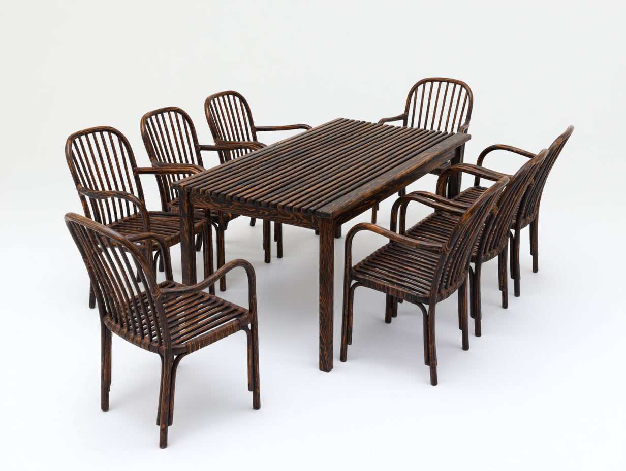 Salon de jardin repas-bois-190x100x75 cm-bois foncé-moderne extérieur