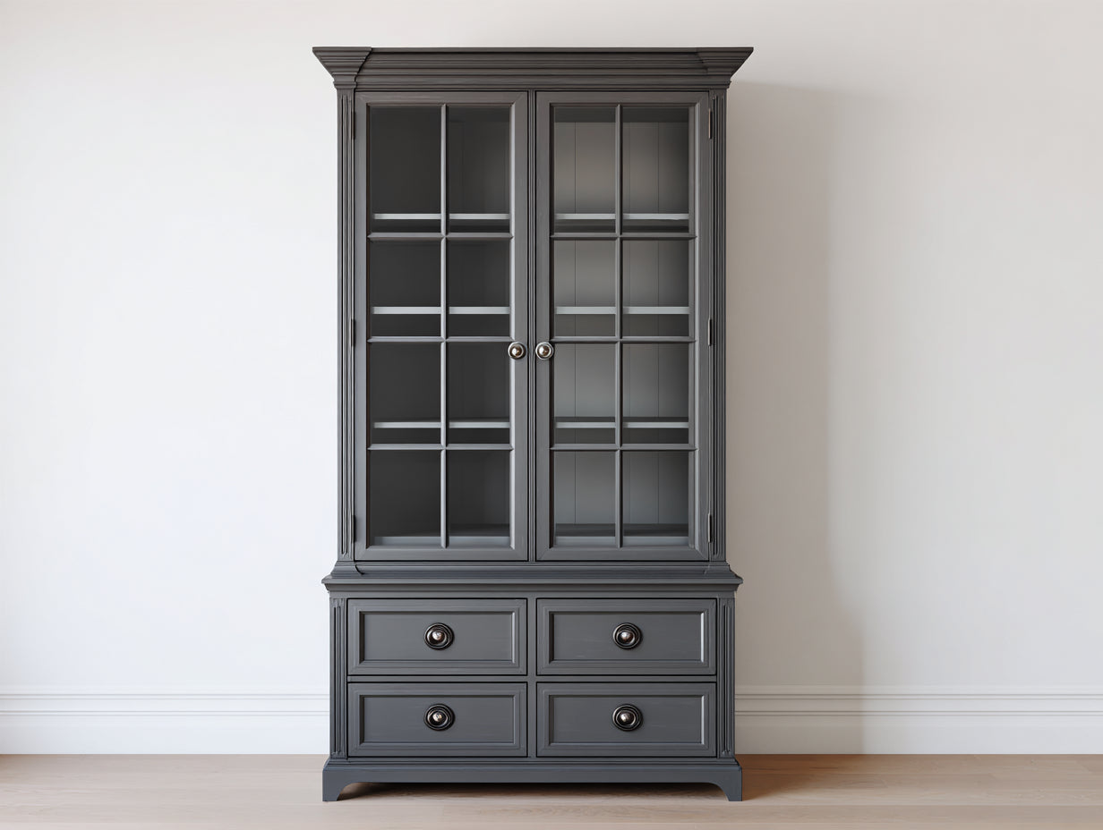 Vitrine-bois-verre-124x47x196 cm-gris anthracite-style classique