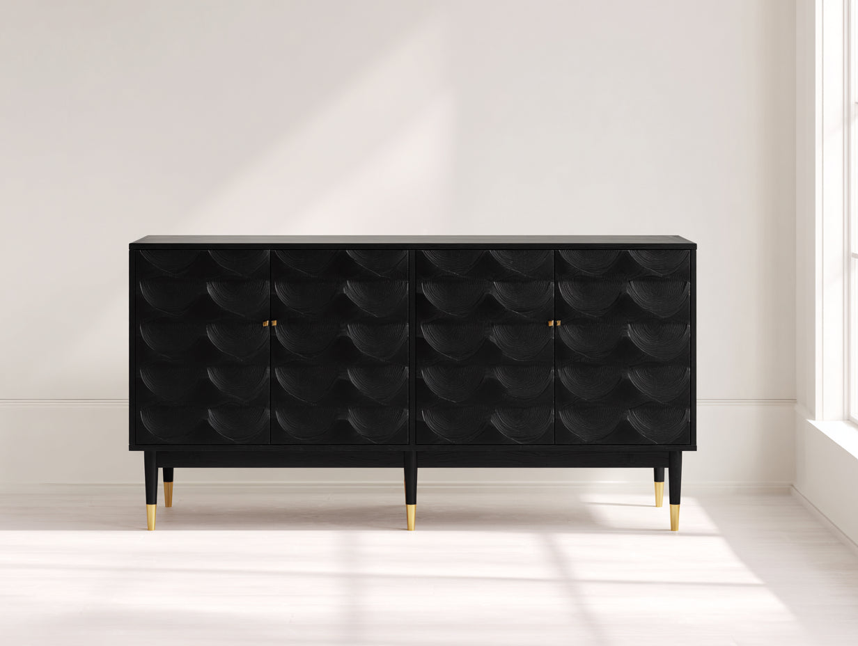 Meuble d'entrée - bois-métal - 190x45x82 cm - noir-doré - contemporain