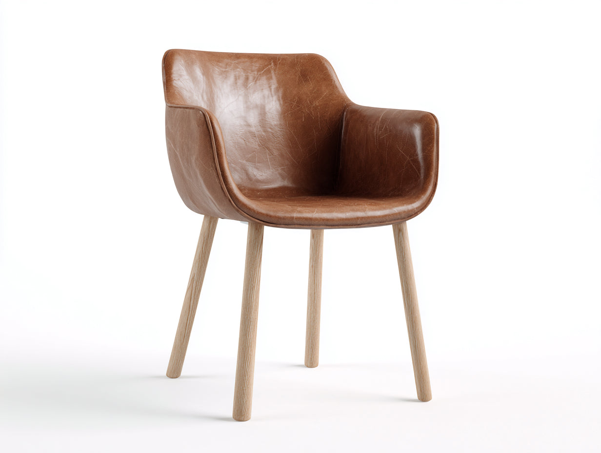 Chaise de salle à manger - simili cuir-bois - 61x59x82 cm - brun clair-naturel - design contemporain avec accoudoirs