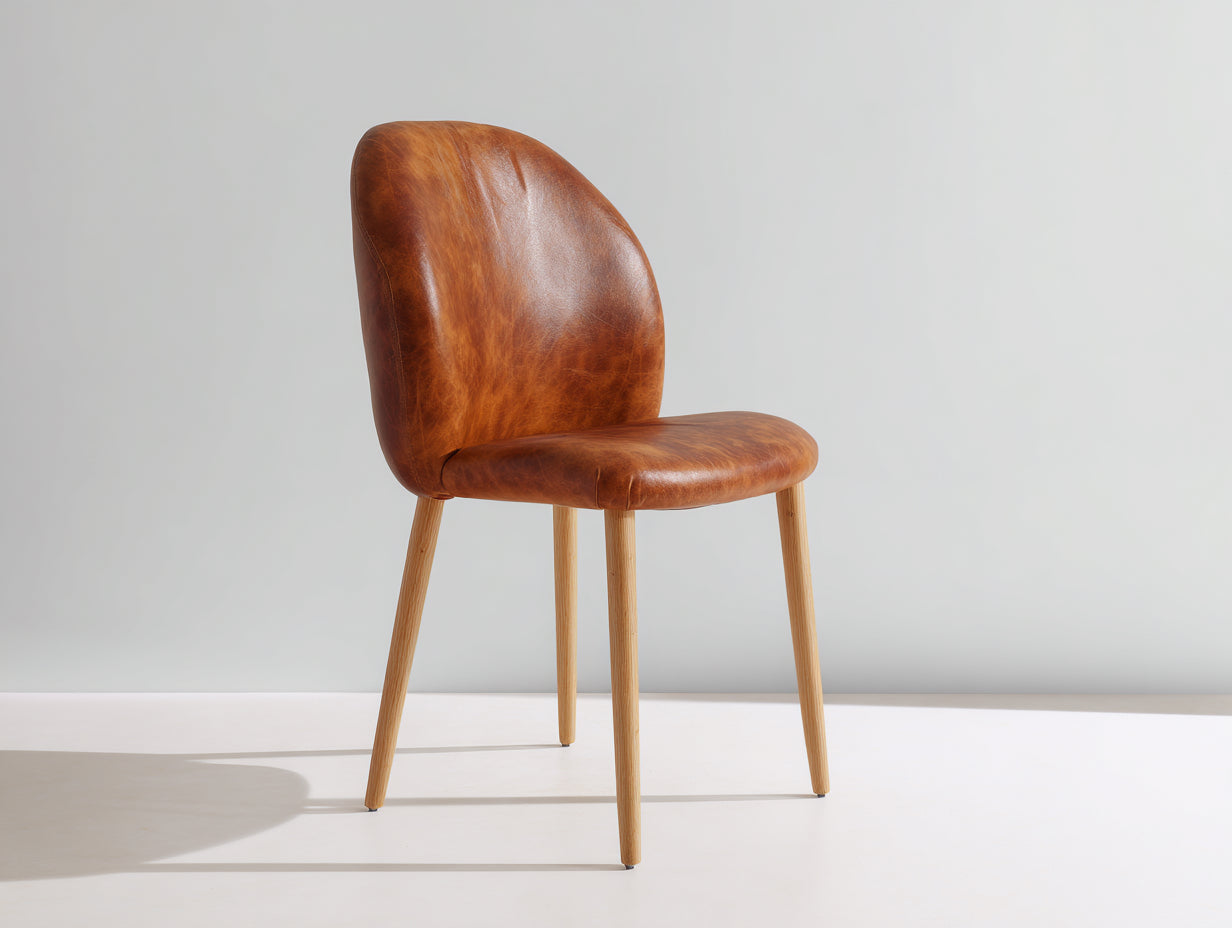 Chaise de salle à manger - simili cuir-bois - 52x56x83 cm - cognac-naturel - contemporain