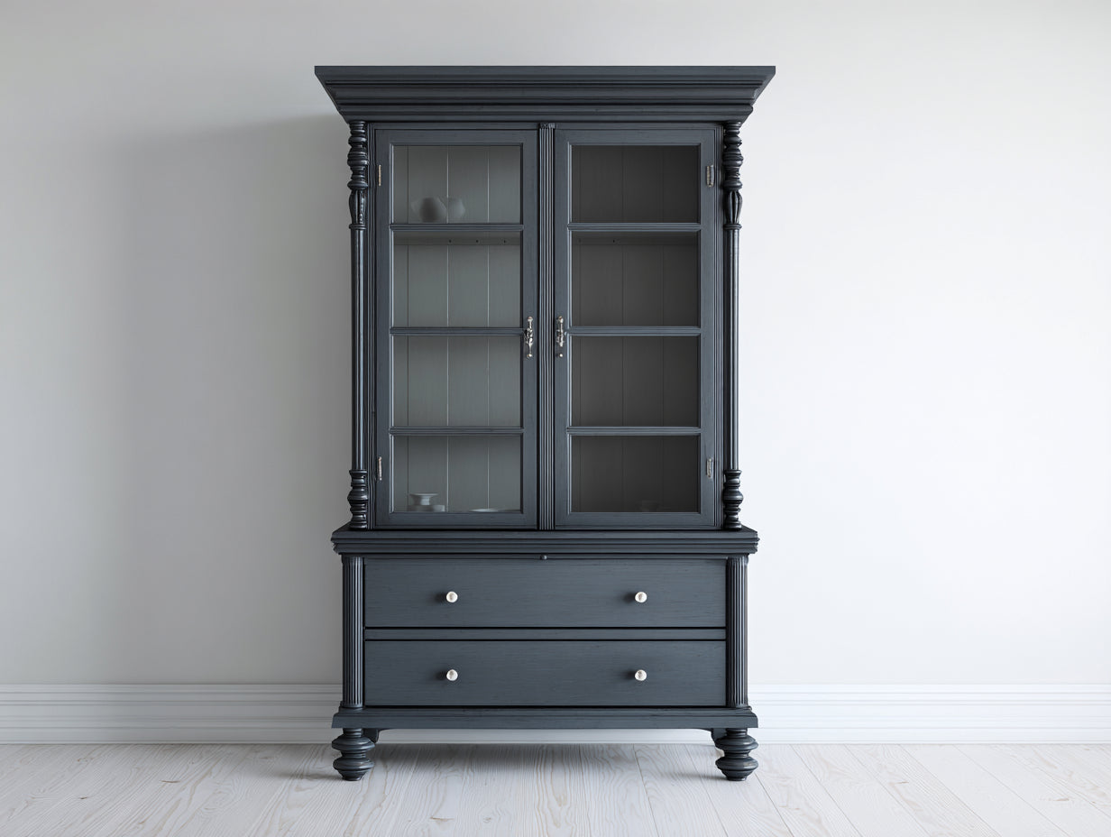 Vitrine-bois-verre-122x50x202 cm-gris foncé-style classique