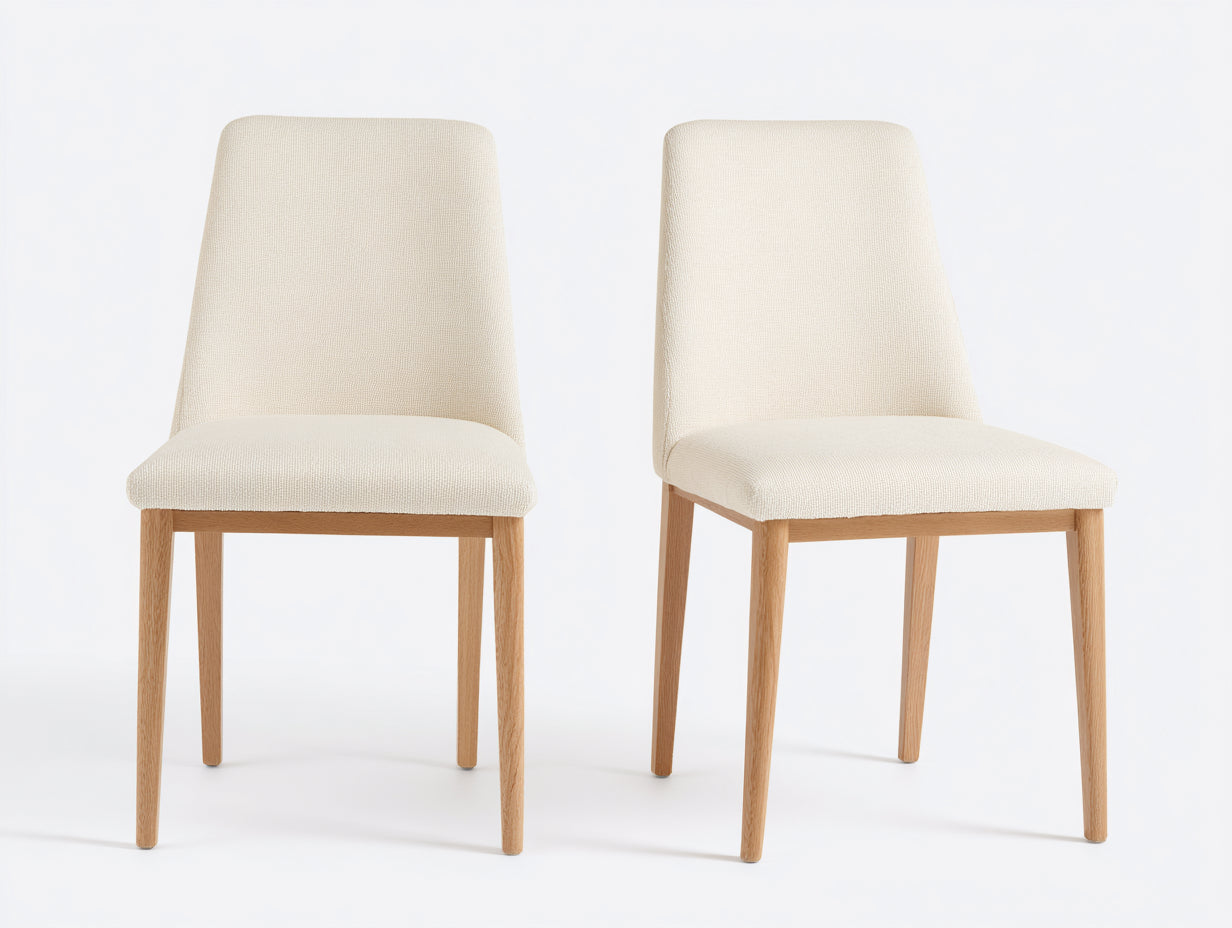 Chaises de salle à manger - tissu-bois - 47x56x86 cm - crème-naturel - contemporain