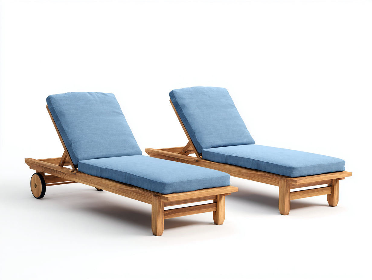 Bain de soleil - bois-tissu - 198x74x84 cm - bois naturel-bleu clair - style contemporain