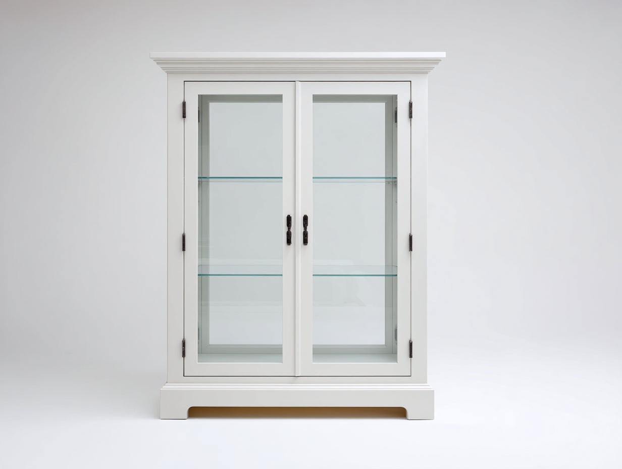 Vitrine-bois-verre-116x44x174 cm-blanc-noir-style classique