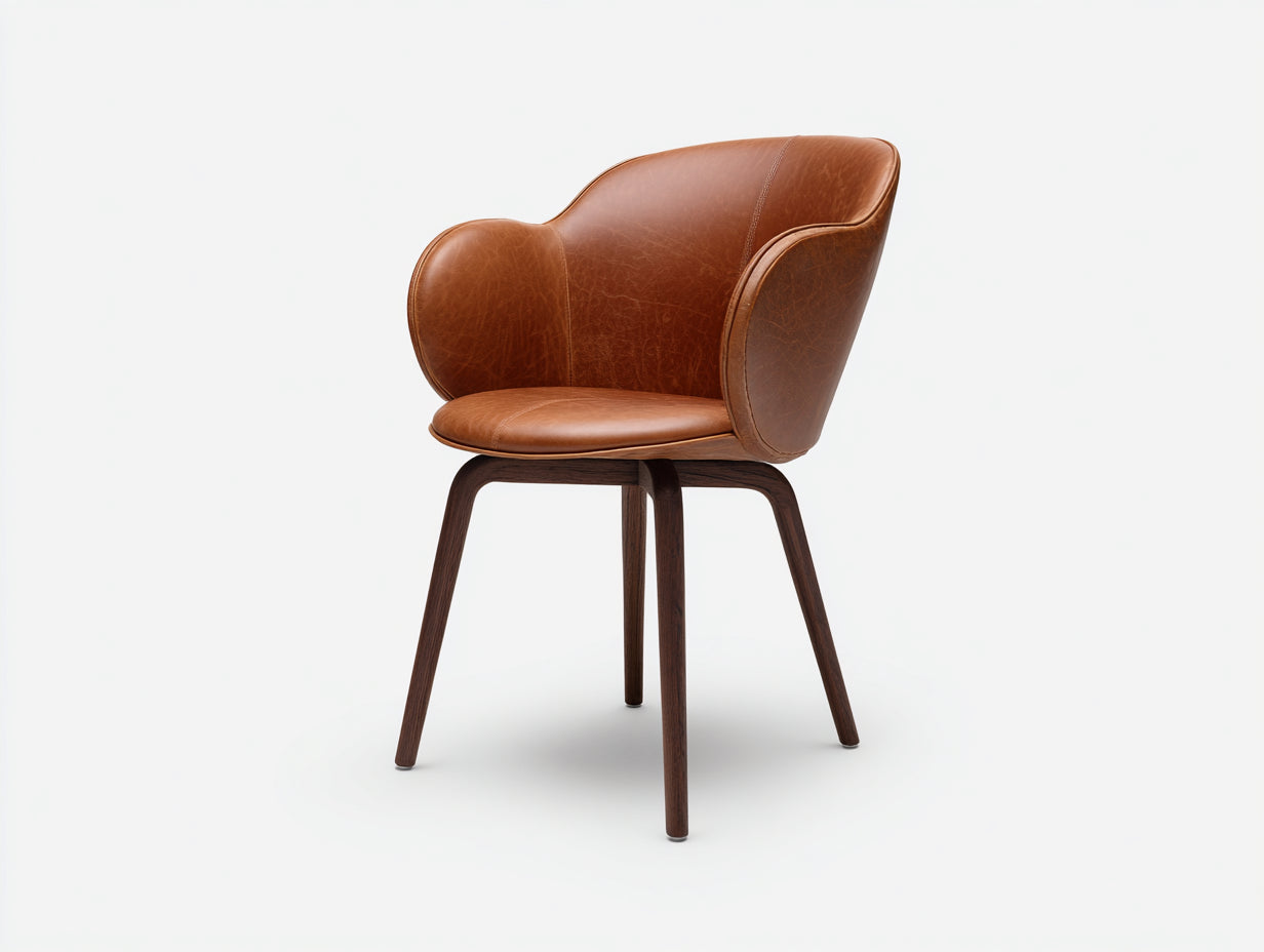 Chaise de salle à manger - simili cuir-bois - 63x58x82 cm - cognac-noyer - contemporain