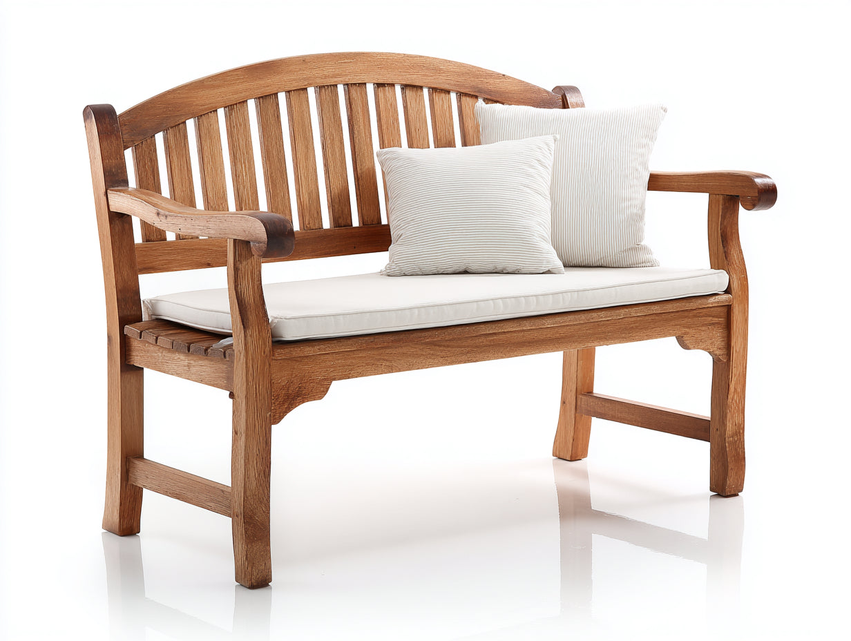 Banc de jardin - bois-tissu - 128 x 55 x 87 cm - marron-beige - style classique