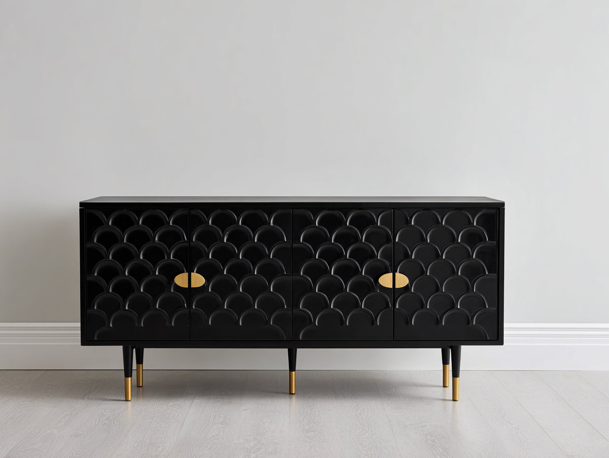 Meuble d'entrée - bois-métal - 186x44x80 cm - noir-doré - art déco