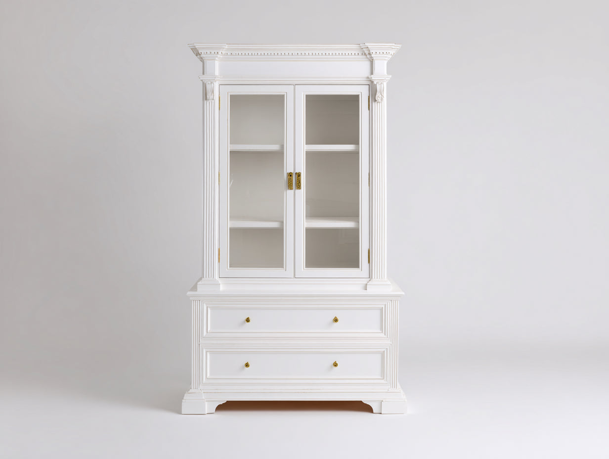 Vitrine-bois-verre-102x46x198 cm-blanc-style classique