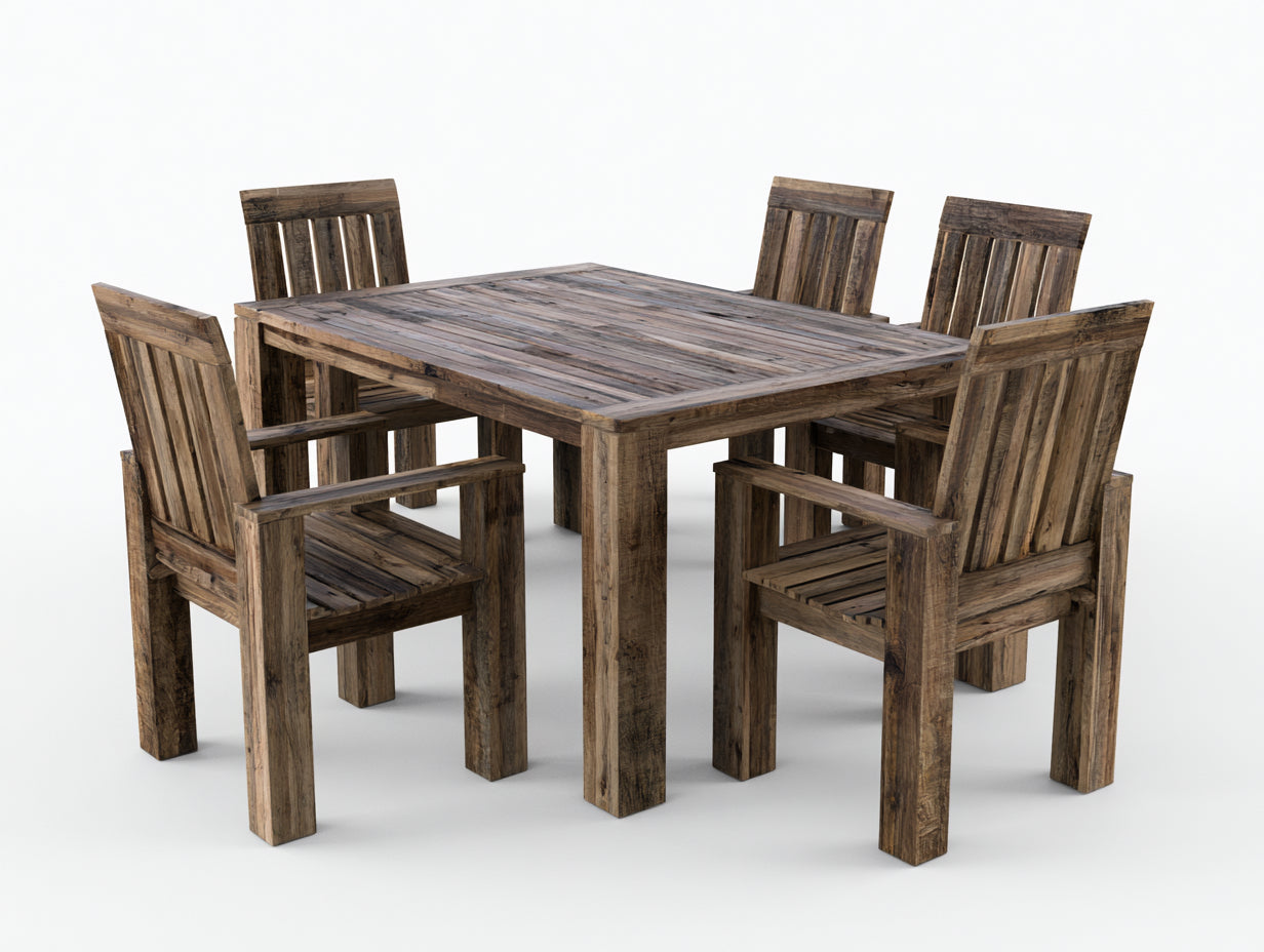 Salon de jardin repas - Bois massif - 180x110x75 cm - Brun vieilli - Rustique