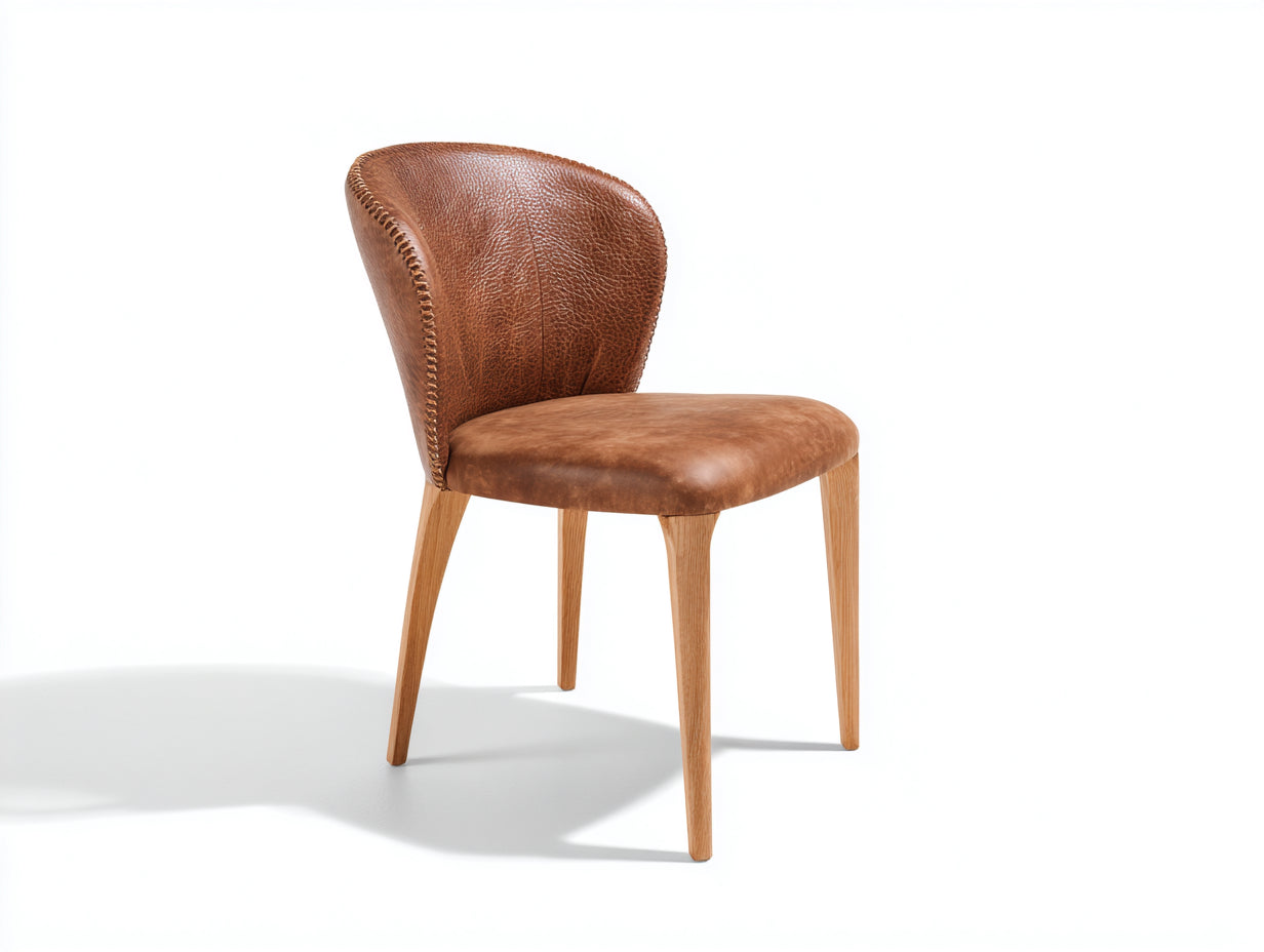 Chaise de salle à manger - simili cuir-bois - 53x55x81 cm - brun-naturel - rétro contemporain