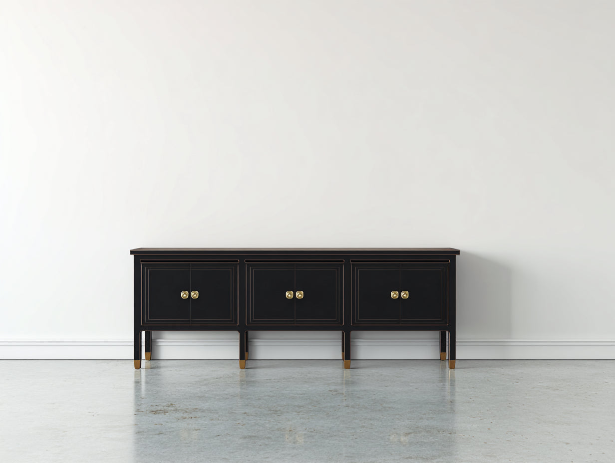 Meuble d'entrée - bois-métal - 162x41x73 cm - noir-doré - classique contemporain